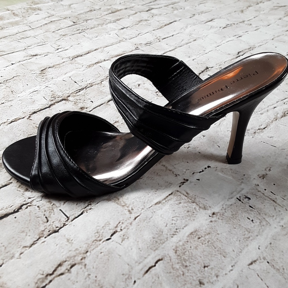 Pierre Dumas Black Faux Leather Vegan Slide Heels